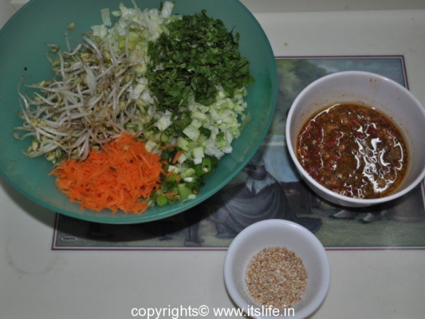 Seared Bean Sprout Salad with Sesame Orange Dressing