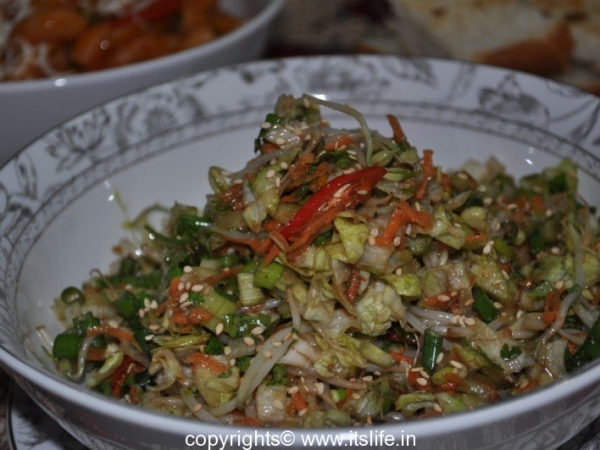 Seared Bean Sprout Salad with Sesame Orange Dressing